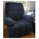 Blue Plush Tufted Reclining Armchair