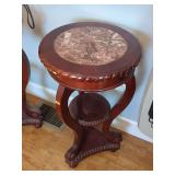 Round Wood and Marble Top Pedestal Table