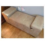 Tan Tufted Upholstered Storage Bench with Dual Compartments