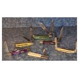 Assorted Pocket Knives Including Case, Barlow, and Promotional Brands