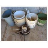 Assorted Buckets, Pots, and Hardware