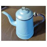 Light Blue Enamelware Coffee Pot with Hinged Lid