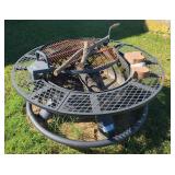 Round Metal Outdoor Fire Pit with Tabletop Ledge and Cooking Grate