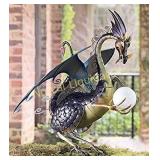 Dragon Garden Sculpture With Solar Globe
19"L x
