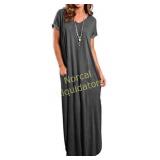GRECERELLE Solid V-Neck Pocket Loose Maxi Dress