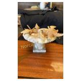 Marble bird bath with sea shells 7.5" x 5"