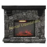 44" Stone Electric Fireplace with Mantel - Black.