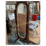 VINTAGE PINE WOOD STANDING MIRROR WITH SLAG GLASS