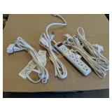 LOT OF 4 10 FT 3 PLUG EXTENSION CORDS AND SURGE