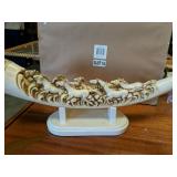 FAUX IVORY RESIN TUSK RUNNING HORSES CARVING ON