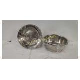 Lot of 4 metal pet feeder bowls  7" Diameter x 3"