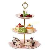 Jusalpha 3-tier Pink Ceramic Cake Stand/Cupcake