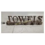 *rustic wood "TOWELS" wall hanging rack. *need