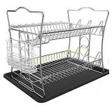 IZLIF 2-Tier Chrome Finish Dish Drying Rack Set