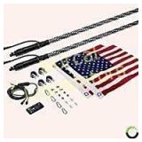 2pc 4ft Spiral LED Whip Lights w/Flag [21 Modes]