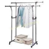 NEW CHROME 2 RAIL ADJUSTABLE 
GARMENT RACK ON