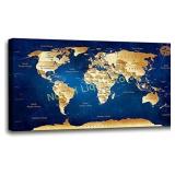 Wall Art blue map of the world Painting Ready to