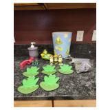 Assorted frog bathroom decor