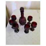 Vintage avon ruby red wine decanter and goblets