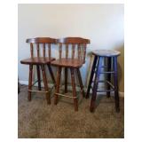3 wooden bar stools