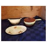 Bentwood Fondue pot and redwing serving dishes