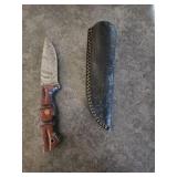 Damascus 8' hunting knife with sheath