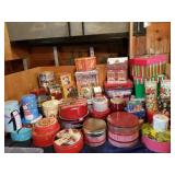 Large assortment of Christmas tins and boxes
