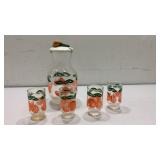 Anchor Hocking Orange Carafe and Juice Glasses K8C
