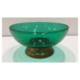 Beautiful Green Glass and Brass Bowl K16A