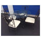 Ornate Metal Glass-top Table & (4) Chairs U9B