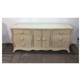 White Wicker Glass Top Dresser T3C