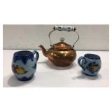 2 Portuguese Mugs and a Copper Teapot K8C