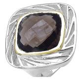 $200  Rhodium Plated Smokey Quartz Ring