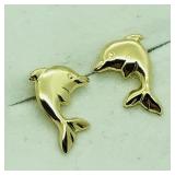 $140 14K Dolphin Screwback  Earrings