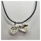 $140 S/Sil 2 Heart Shaped Pendants With Cord Neckl