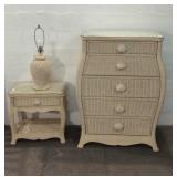 Wicker Vertical Dresser w/ Side Table & Lamp T11A