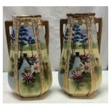 2 Large Hand Painted Nippon Porcelain Vases L15B