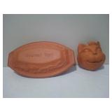 Terra Cotta Gourmet Topf Fish Dish & Cat Face