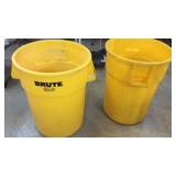 2 Yellow Brute Trash Cans K8A