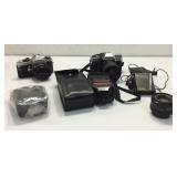 2 35mm cameras pentax ME Super and Olympus K8C