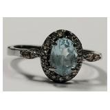 Sterling Silver Aquamarine & Diamond Ring SJC