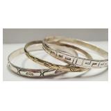 3 Sterling Silver Mexico Bangle Bracelets SJC