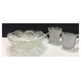Cut Glass Bowl and Creamer & Sugar K16D