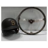 Vintage Baseball Helmet & Steering Wheel T7F