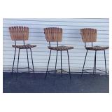 3 MCM Wood Slat Bar/Counter Stools U10B