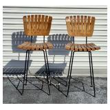 Pair of MCM Wood Slat Bar/Counter Stools U8B