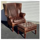 Vintage Distressed Leather Wing Chair U10B