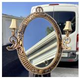 Lg Heavy Gilt Iron Mirror Lighted Candelabra U