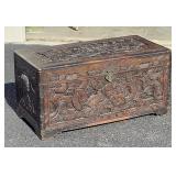 Antique Carved Asian Cedar Lined Chest U9A