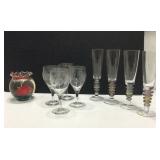 Champagne Flutes, Wine Glasses And Candle K9C